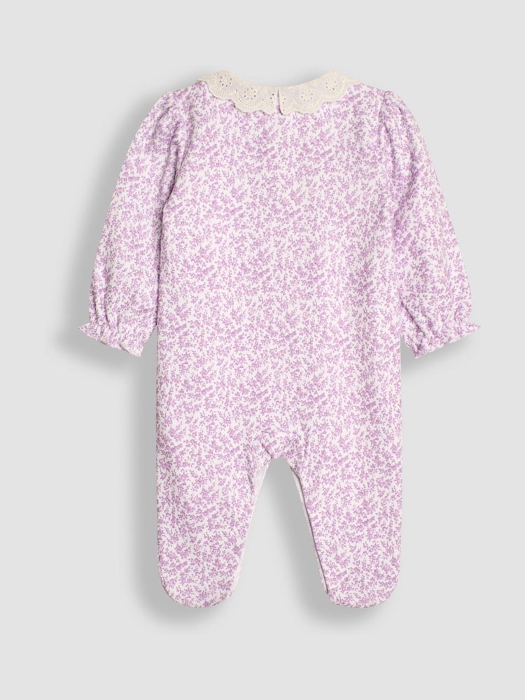 JoJo Maman Bébé Lilac Pretty Floral Sleepsuit - Image 4 of 5