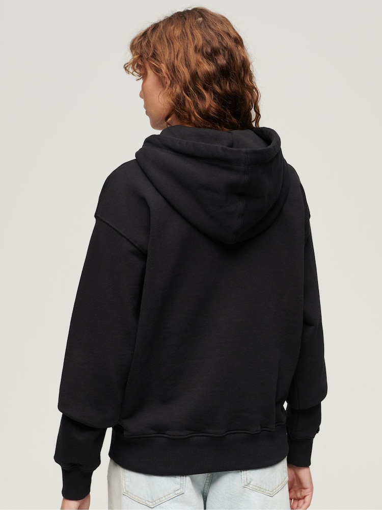 Superdry Black 100% Cotton Sport Luxe Loose Hoodie - Image 2 of 4