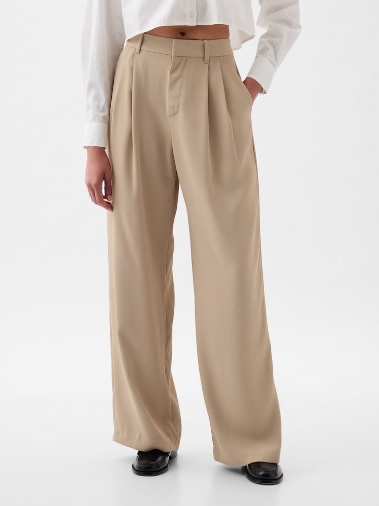 Gap Beige 365 High Waisted Pleated Trousers - Image 1 of 5