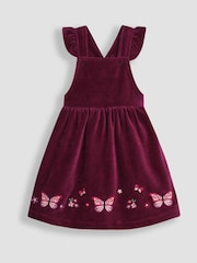JoJo Maman Bébé Plum Purple Butterfly Velour Appliqué Velour Pinafore Dress And Top Set - Image 3 of 7