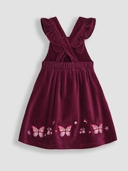 JoJo Maman Bébé Plum Purple Butterfly Velour Appliqué Velour Pinafore Dress And Top Set - Image 4 of 7