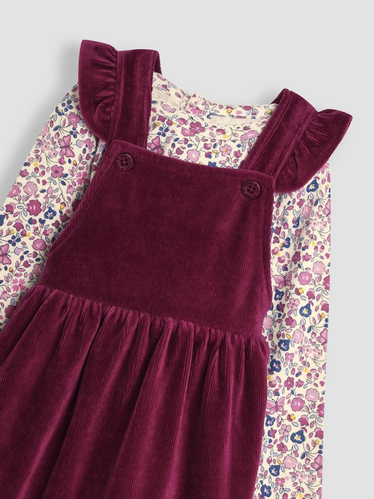 JoJo Maman Bébé Plum Purple Butterfly Velour Appliqué Velour Pinafore Dress And Top Set - Image 7 of 7