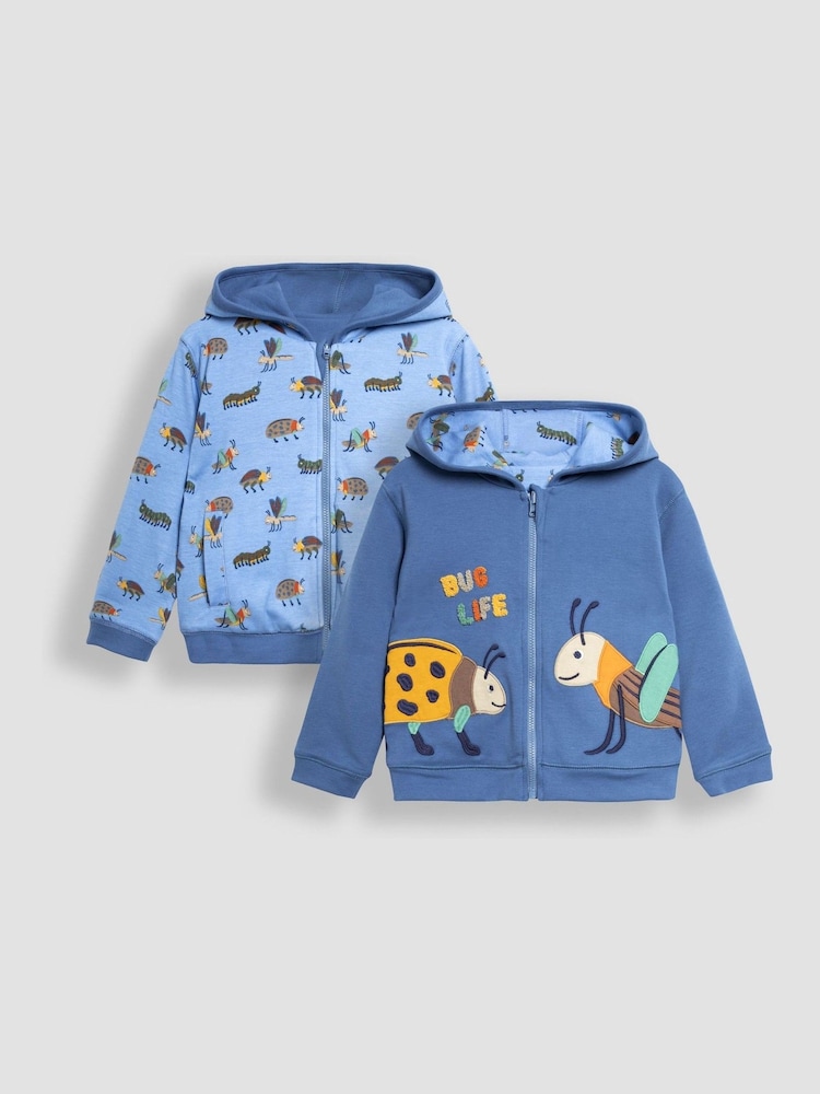 JoJo Maman Bébé Denim Blue Bug Appliqué Reversible Hoodie - Image 1 of 7