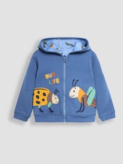 JoJo Maman Bébé Denim Blue Bug Appliqué Reversible Hoodie - Image 2 of 7