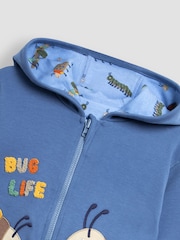 JoJo Maman Bébé Denim Blue Bug Appliqué Reversible Hoodie - Image 6 of 7