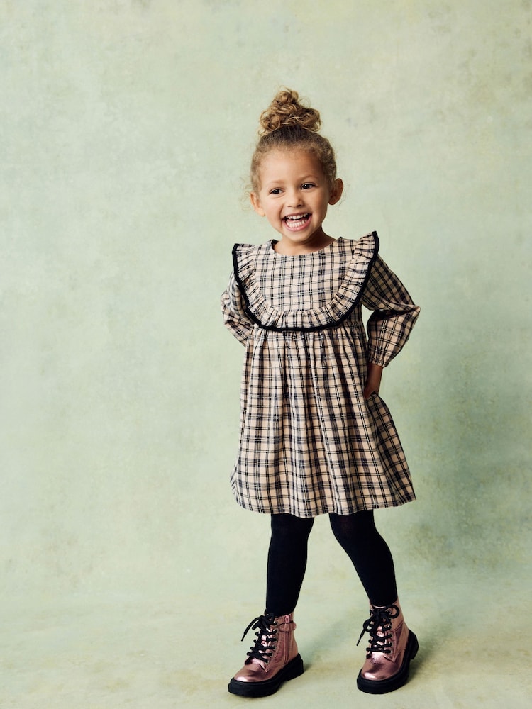 Neutral Check Ruffle Dress (3mths-10yrs) - Image 1 of 4