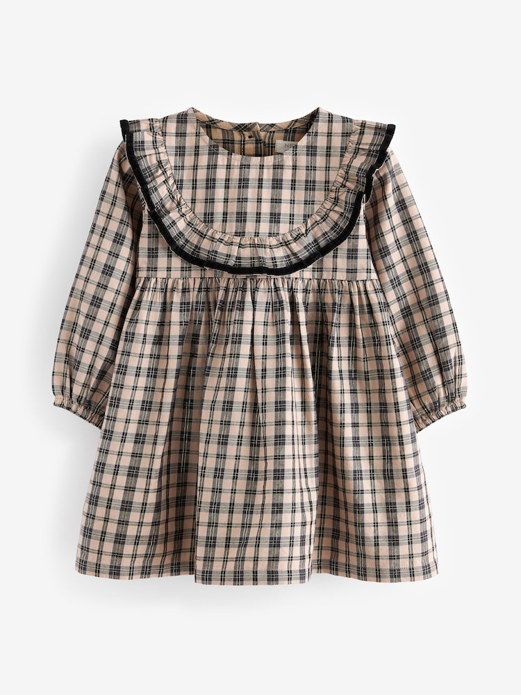 Neutral Check Ruffle Dress (3mths-10yrs) - Image 2 of 4