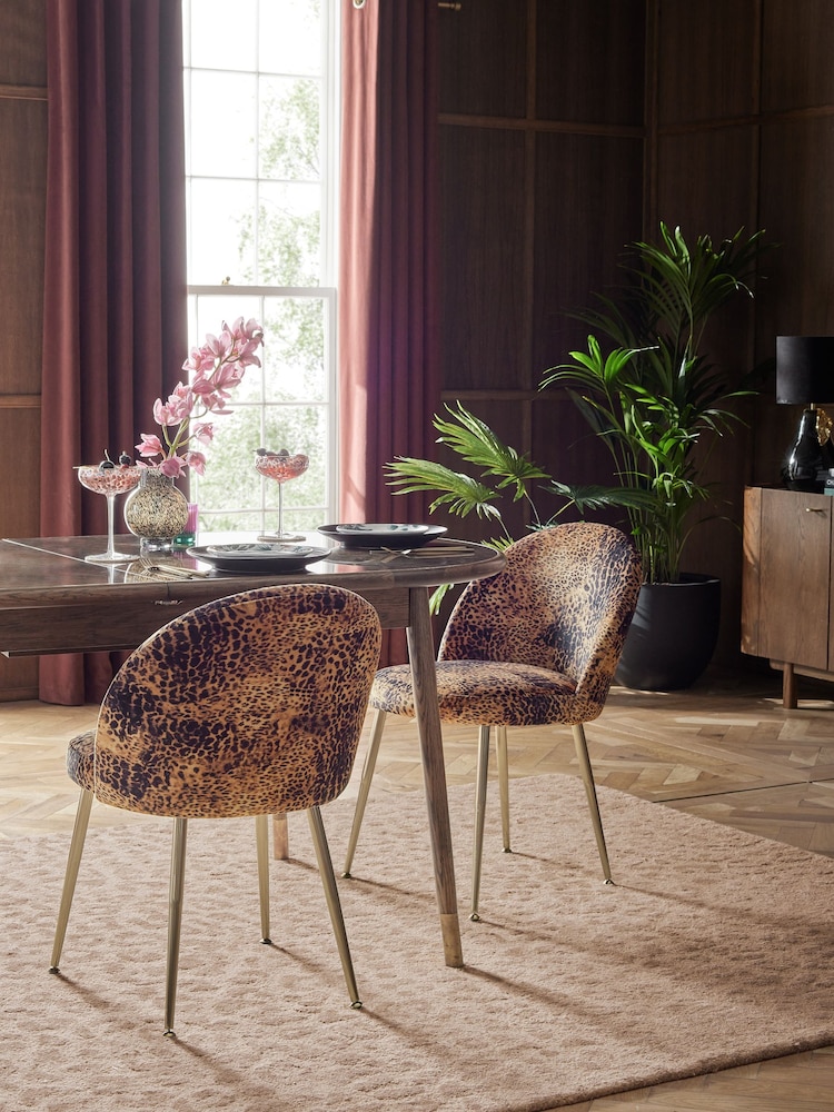 Set of 2 Leopard Print Opulent Velvet Newman Gold Effect Leg Dining Chairs - Image 1 of 7