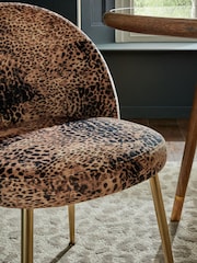 Set of 2 Leopard Print Opulent Velvet Newman Gold Effect Leg Dining Chairs - Image 2 of 7