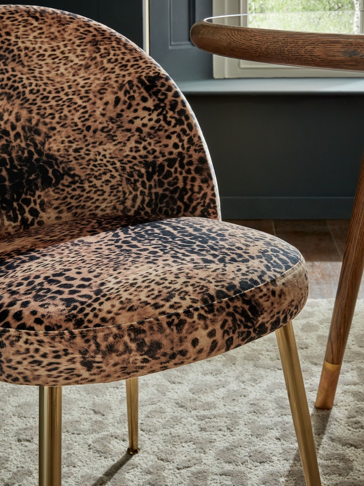 Set of 2 Leopard Print Opulent Velvet Newman Gold Effect Leg Dining Chairs - Image 2 of 7