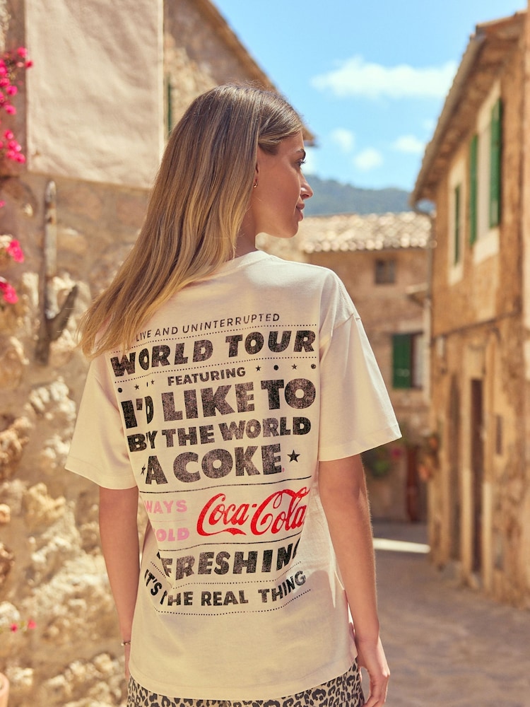 White Ground 100% Cotton Coca Cola Licence Relaxed Can Graphic T-Shirt - Image 1 of 6