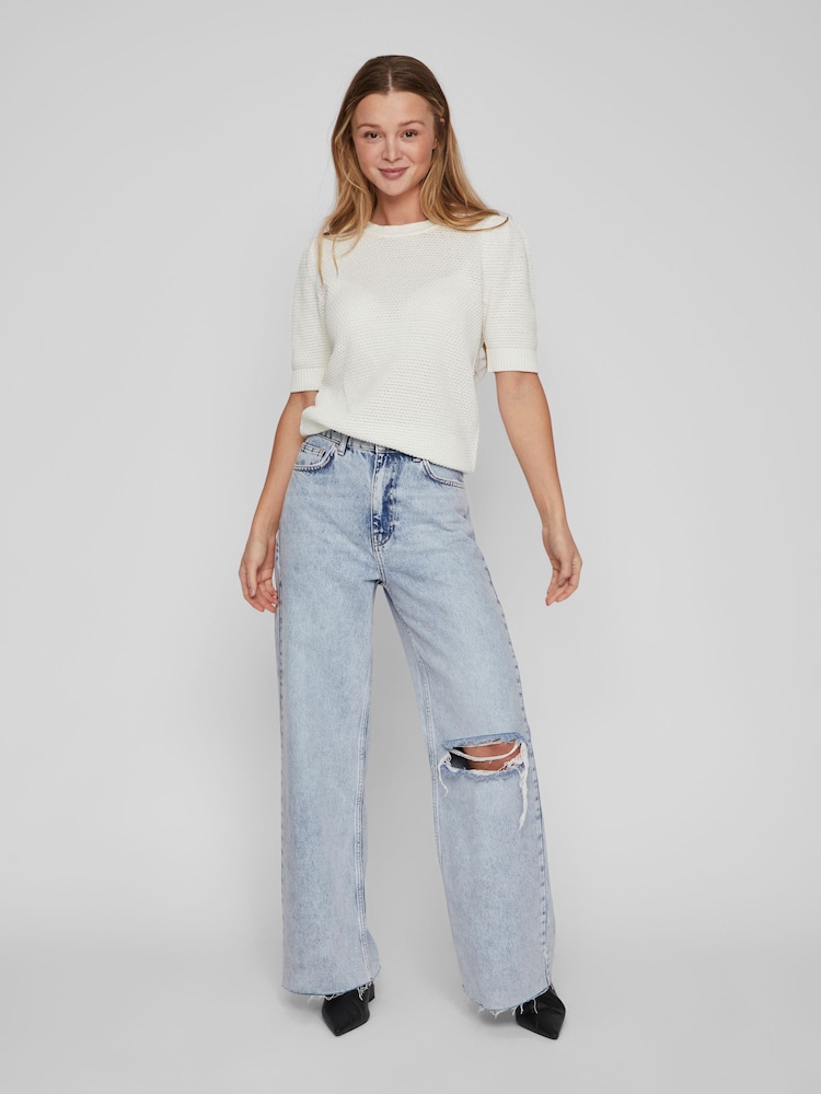 VILA White Puff Sleeve Textured Lightweight Jumper - Image 2 of 7