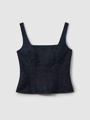 Reiss Navy Mirabelle Linen Corset Vest - Image 2 of 5