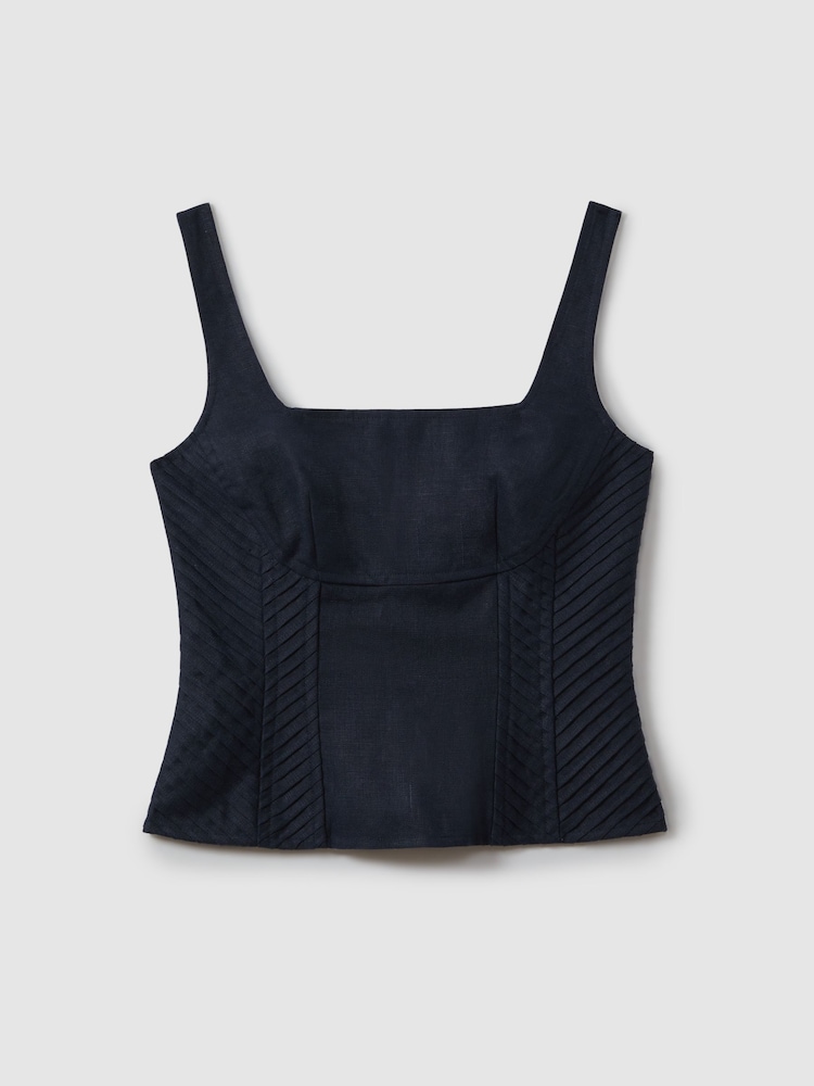 Reiss Navy Mirabelle Linen Corset Vest - Image 2 of 5