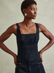 Reiss Navy Mirabelle Linen Corset Vest - Image 3 of 5