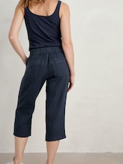 Seasalt Cornwall Blue 100% Linen Brawn Point Crop Trousers - Image 2 of 5