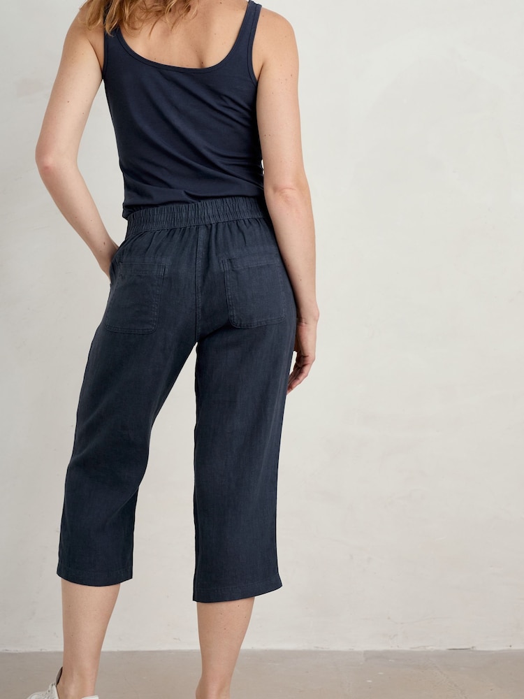 Seasalt Cornwall Blue 100% Linen Brawn Point Crop Trousers - Image 2 of 5