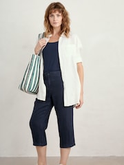 Seasalt Cornwall Blue 100% Linen Brawn Point Crop Trousers - Image 3 of 5