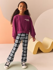 Burgundy Red Graphic Sweatshirt And Check Flare Leggings Set (3-16yrs) - Image 1 of 8