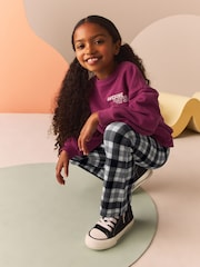 Burgundy Red Graphic Sweatshirt And Check Flare Leggings Set (3-16yrs) - Image 2 of 8