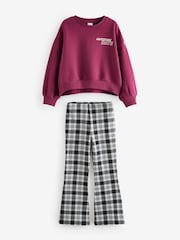 Burgundy Red Graphic Sweatshirt And Check Flare Leggings Set (3-16yrs) - Image 6 of 8