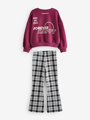 Burgundy Red Graphic Sweatshirt And Check Flare Leggings Set (3-16yrs) - Image 7 of 8