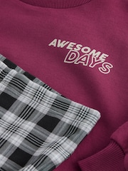 Burgundy Red Graphic Sweatshirt And Check Flare Leggings Set (3-16yrs) - Image 8 of 8