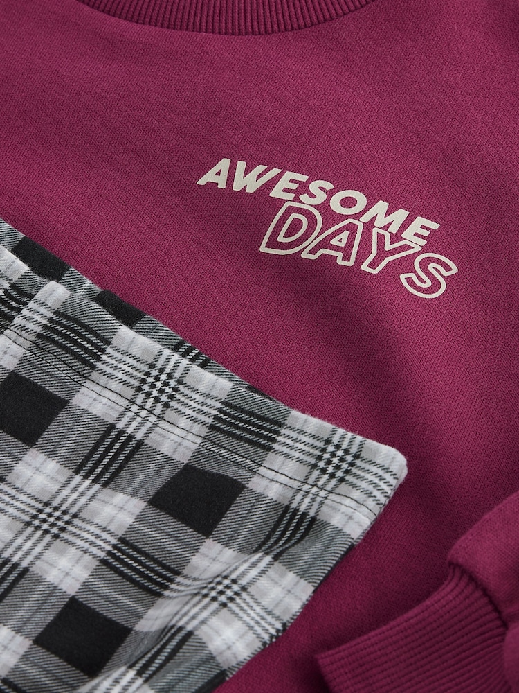 Burgundy Red Graphic Sweatshirt And Check Flare Leggings Set (3-16yrs) - Image 8 of 8