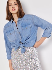 Apricot Green Mini Multicolour Sequins Skirt - Image 1 of 4