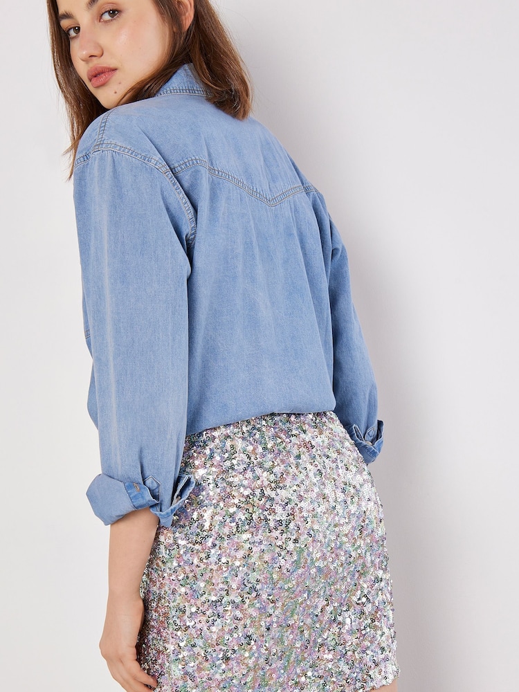 Apricot Green Mini Multicolour Sequins Skirt - Image 2 of 4