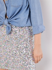 Apricot Green Mini Multicolour Sequins Skirt - Image 4 of 4