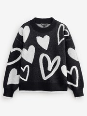 Black Mono Oversize Heart Jumper - Image 1 of 1