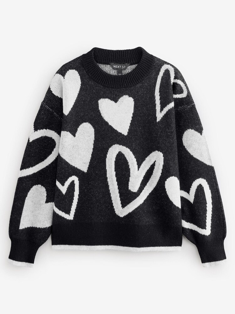 Black Mono Oversize Heart Jumper - Image 1 of 1