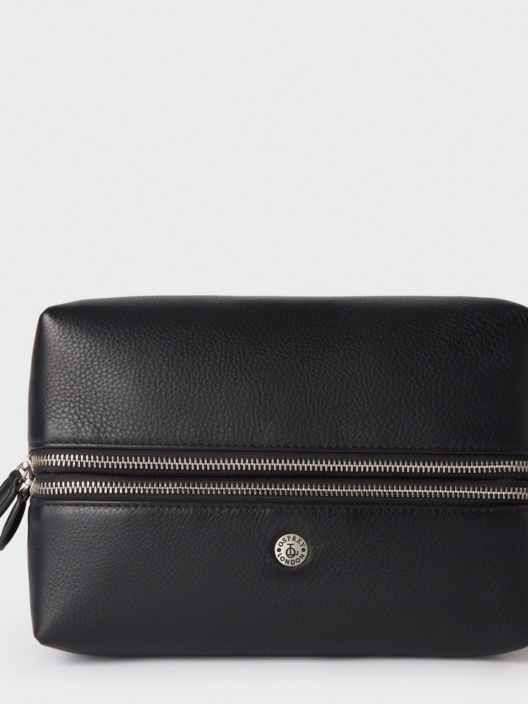 Osprey London The Double Zip Landscape Leather Black Washbag - Image 1 of 4