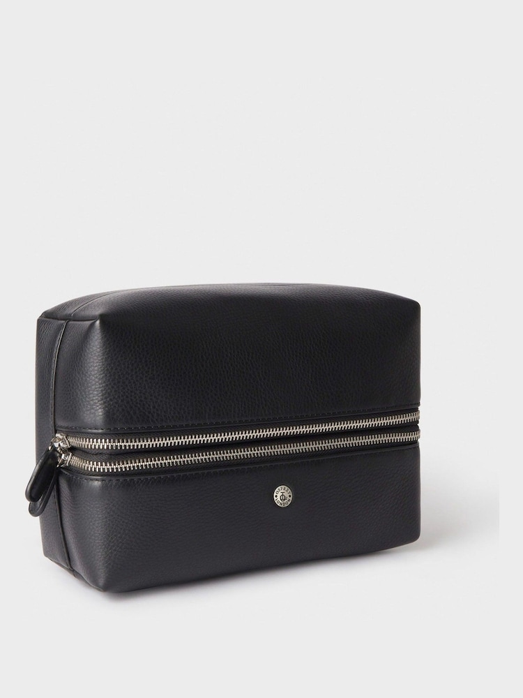 Osprey London The Double Zip Landscape Leather Black Washbag - Image 2 of 4