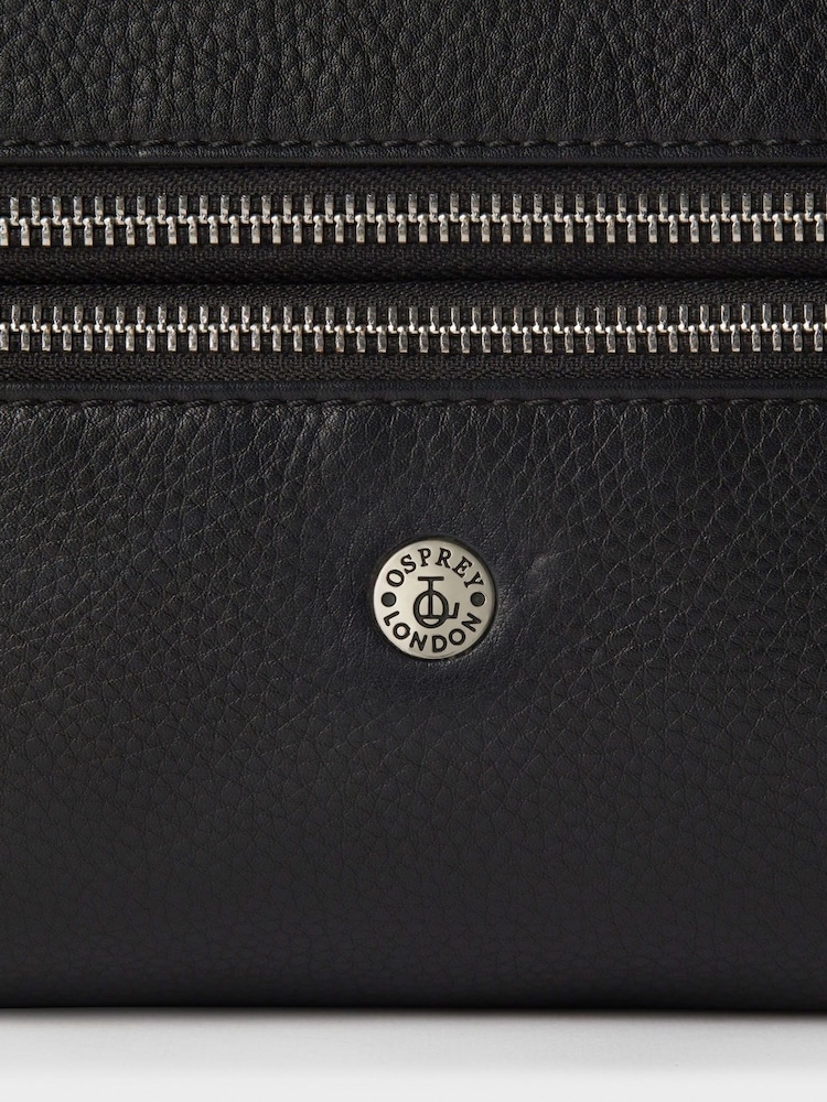 Osprey London The Double Zip Landscape Leather Black Washbag - Image 4 of 4