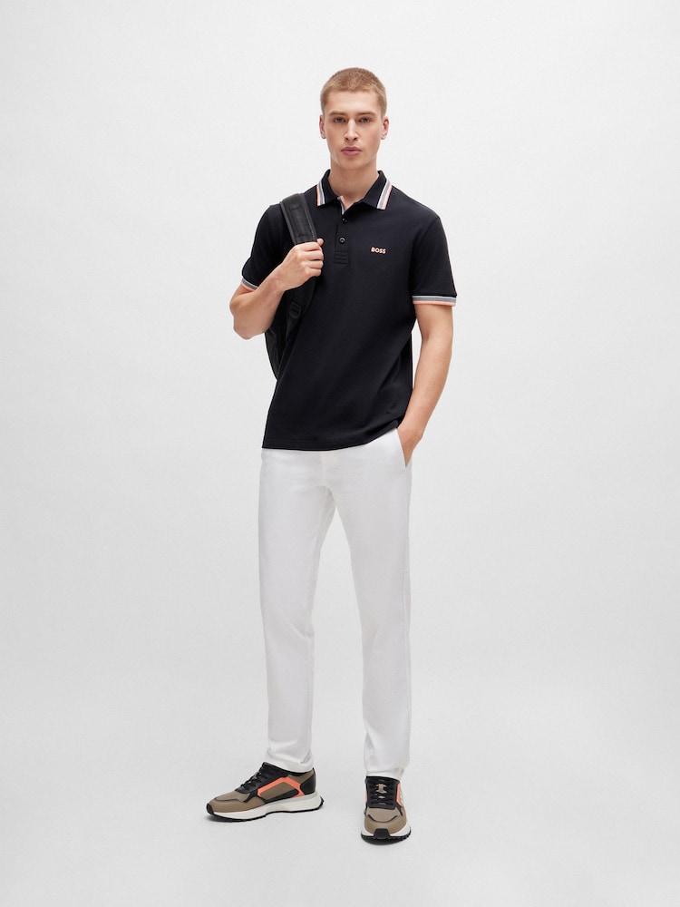 BOSS Black/Orange Tipping Paddy Tipped 100% Cotton Polo Shirt - Image 1 of 5