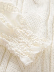 White Ecru High Neck Collar Lace Layer Cable Knitted Jumper - Image 7 of 8