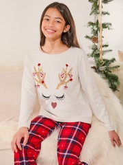 Lipsy Cream Christmas Reindeer Soft Touch Fleece Pyjamas (3-16yrs) - Image 2 of 4