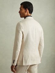 Reiss Oatmeal Halgas Linen Double Breasted Modern Fit Blazer - Image 4 of 6