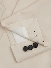 Reiss Oatmeal Halgas Linen Double Breasted Modern Fit Blazer - Image 5 of 6