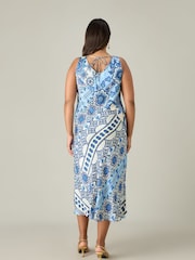 Live Unlimited Blue Curve Tile Print Bias Slip Dress - Image 2 of 8