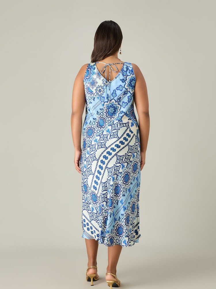 Live Unlimited Blue Curve Tile Print Bias Slip Dress - Image 2 of 8