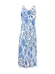 Live Unlimited Blue Curve Tile Print Bias Slip Dress - Image 8 of 8