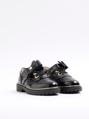River Island Black Girls Patent Mix Brogues Shoes - Image 2 of 5
