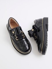 River Island Black Girls Patent Mix Brogues Shoes - Image 3 of 5