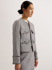 Ted Baker Grey Mayumi Cropped Bouclé Jacket - Image 1 of 6