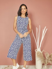 Mela Blue Ditsy Print Culotte Jumpsuit - Image 1 of 4