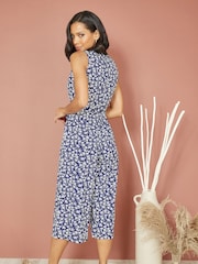 Mela Blue Ditsy Print Culotte Jumpsuit - Image 3 of 4