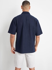 Threadbare Navy Textured Revere Collar Short Sleeve Shirt - Image 2 of 4